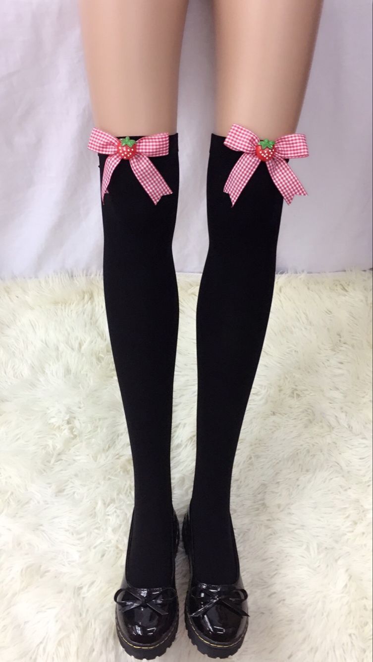 F8195-4 Thigh Stocking with Satin Bows Opaque Over The Knee Halloween Socks